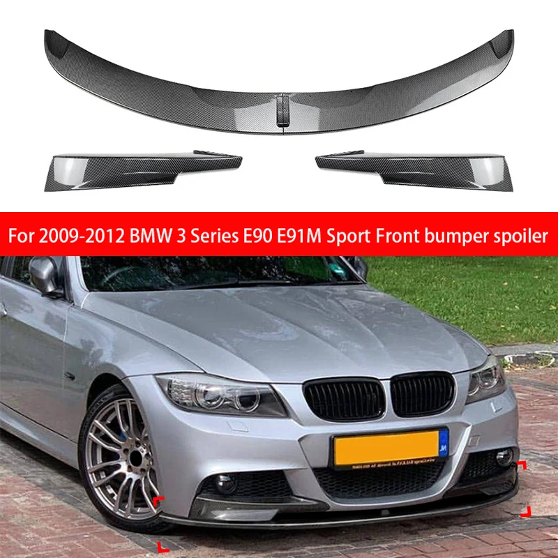 

For 2009-2012 BMW 3 Series E90 E91 LCI M Sport 4PCS Gloss Black Car Front Bumper Lip Spoiler Body Kit Duck Splitter ABS Tuning