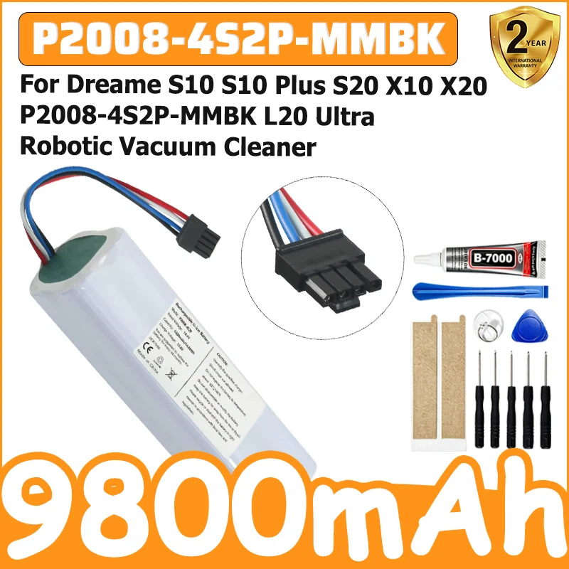 New 14.4V 9800mAh Battery For Dreame S10 S10 Plus S20 X10 X20 P2008-4S2P-MMBK L20 Ultra Robotic Vacuum Cleaner Replacement