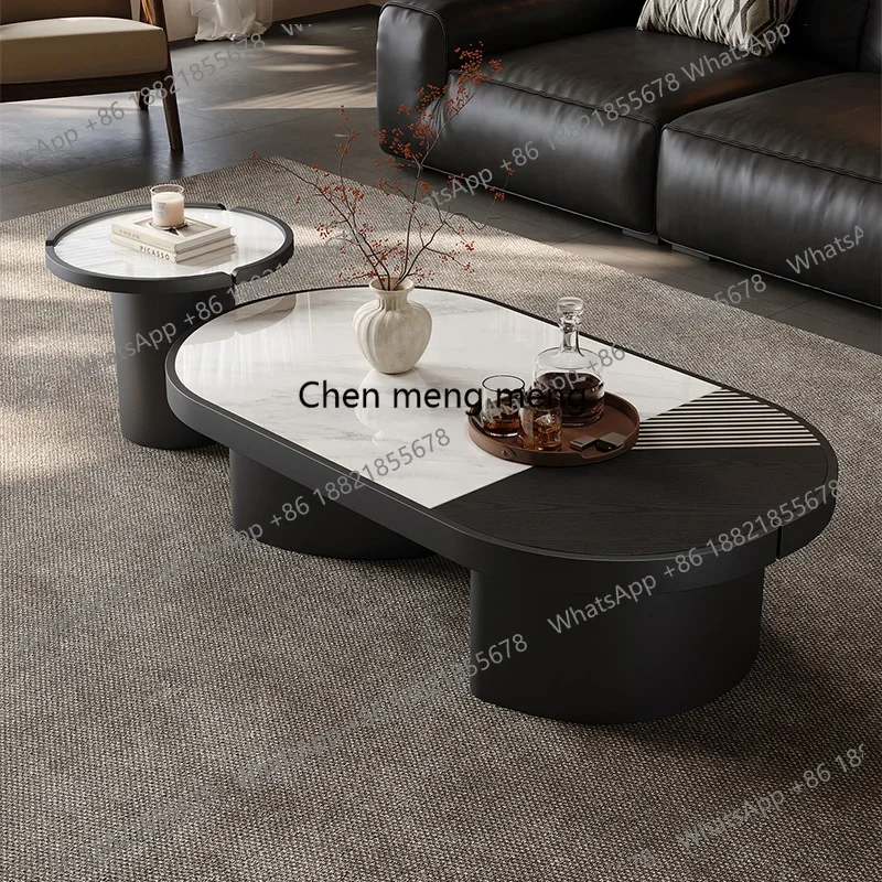 RR Sleek Living Room Coffee Table Set with Hidden Storage Modern Simple Coffee Table Round Side  Set Elegant Home Center Table
