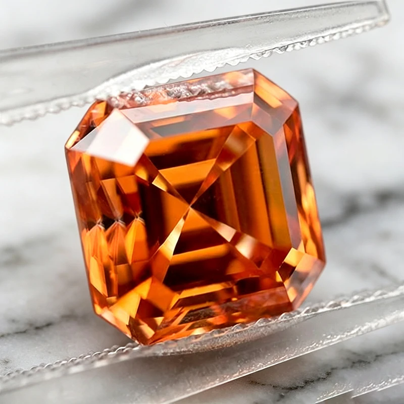 Moissanit-Stein in Orange, Asscher-Schliff, Edelstein für DIY-Schmuckherstellung von Ringen und Ohrringen, mit Zertifikat – Detail 4