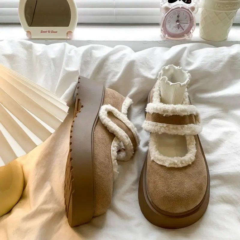 Botas de nieve con forro polar y fondo grueso para mujer, zapatos sin cordones versátiles, zapatos informales cómodos de algodón para personas cortas, invierno