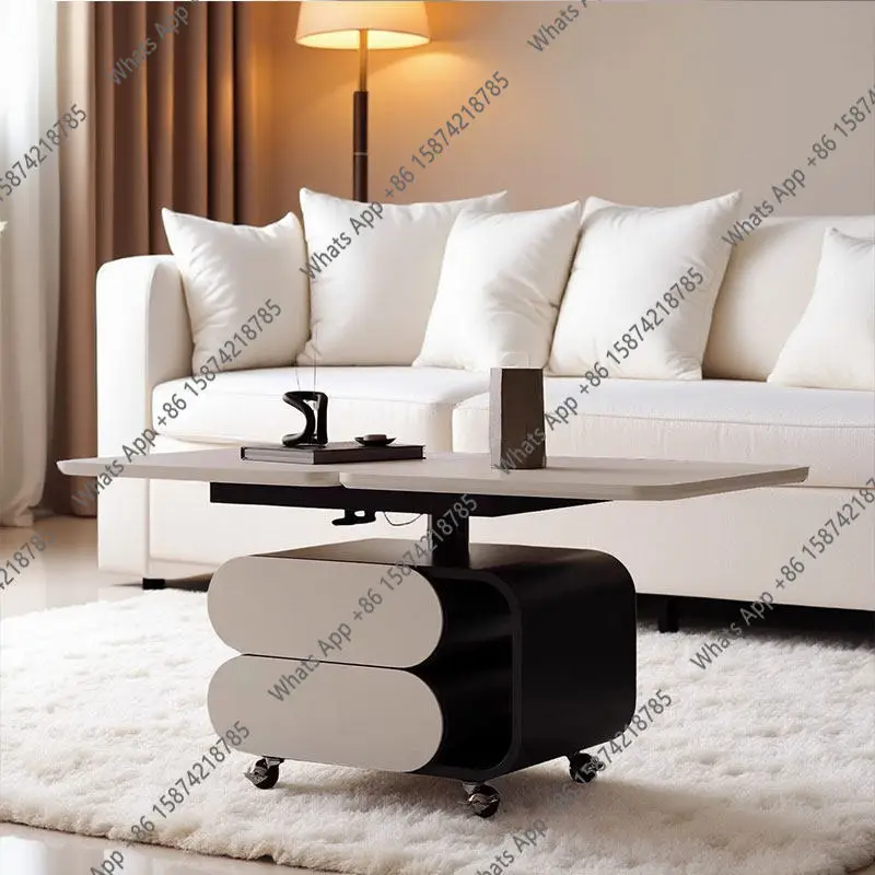 Movable folding coffee table small apartment living room lifting sofa side cabinet square trolley side table