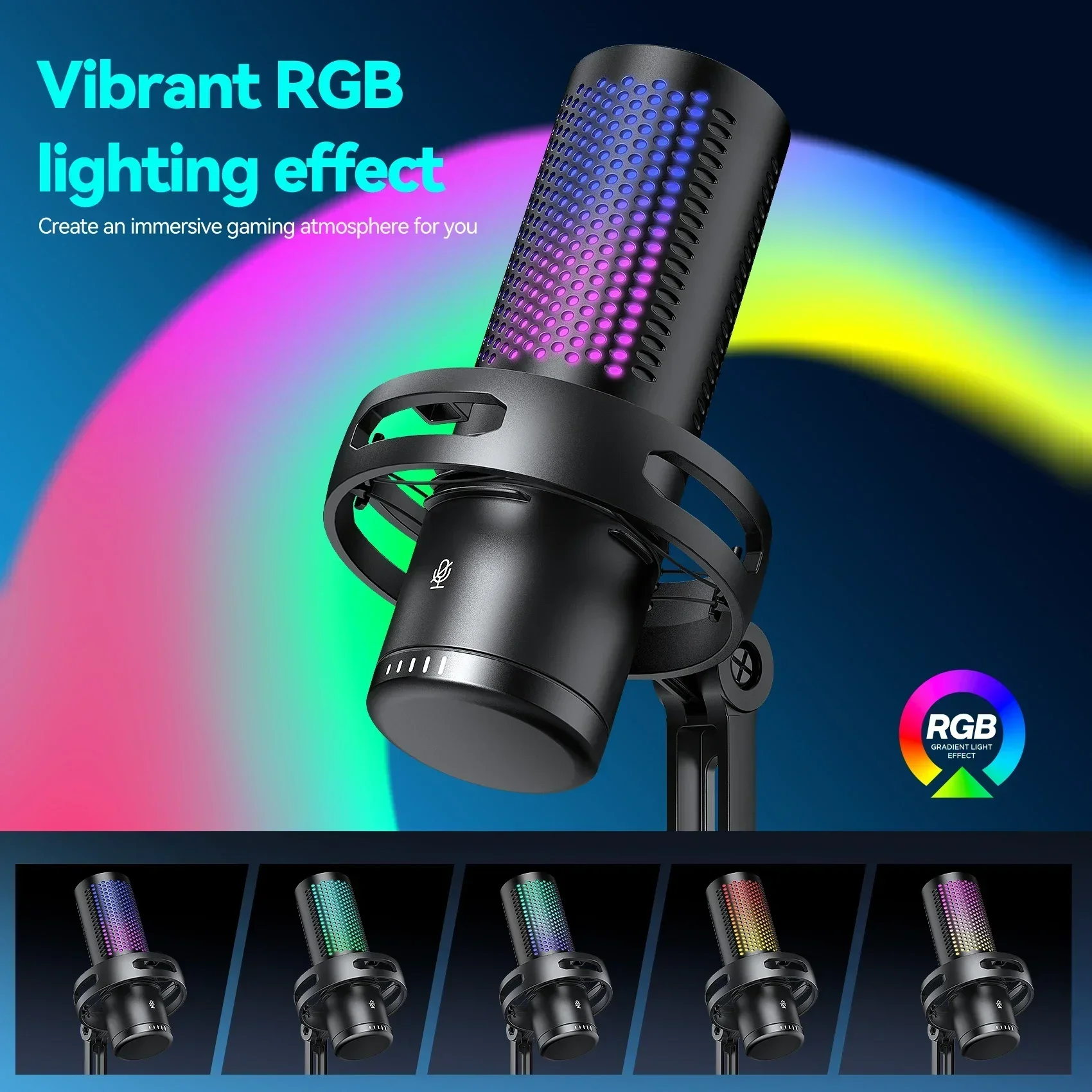 PC Laptop Computer RGB USB Wired Studio Streaming Podcast Gamer Karaoke PC Kit Gaming Microphone Professional Condenser Mic