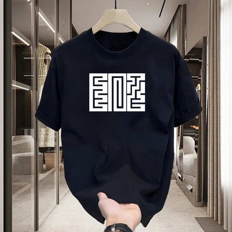 

Pure cotton short-sleeved T-shirt mens trend round neck simple printing versatile trend casual top T-shirt loose