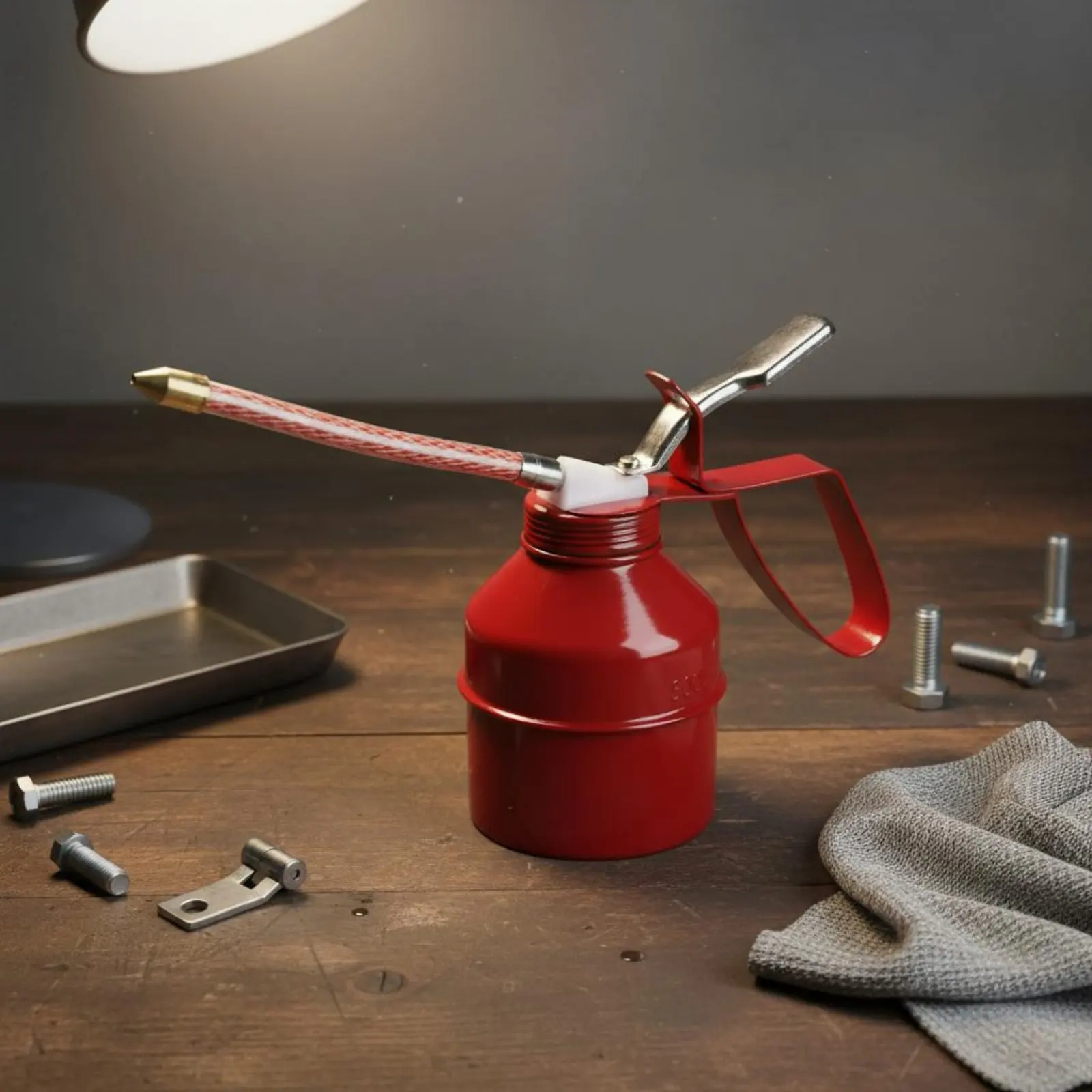 Manual Oil Can Sturdy Carbon Steel Frame Pump Action Oil Lubrication Oiler with Flexible Spout Leakproof Design for Workshop