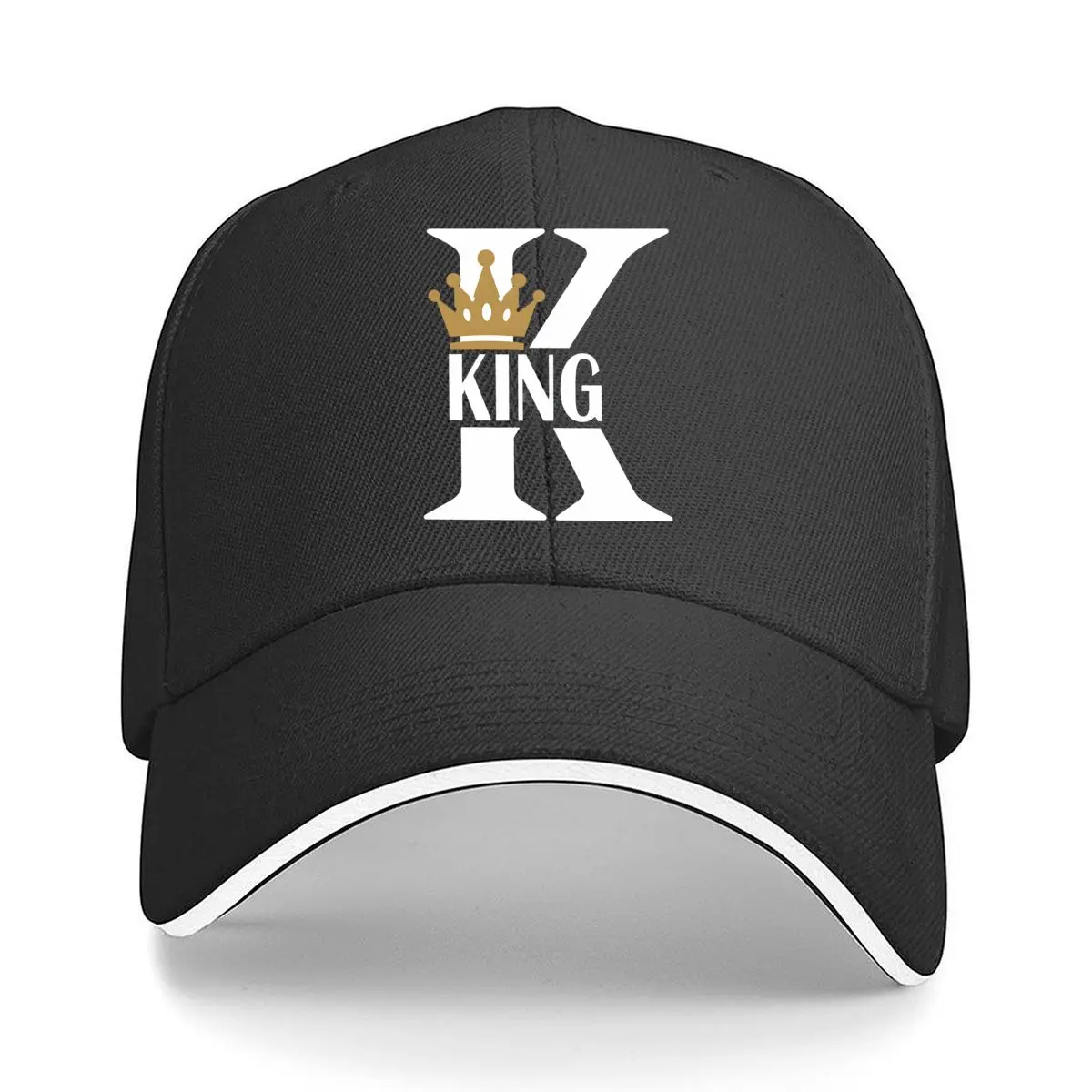 Gold Crown KING Letter K Royal Monogram Design Sandwich Baseball Cap Women Unisex Male