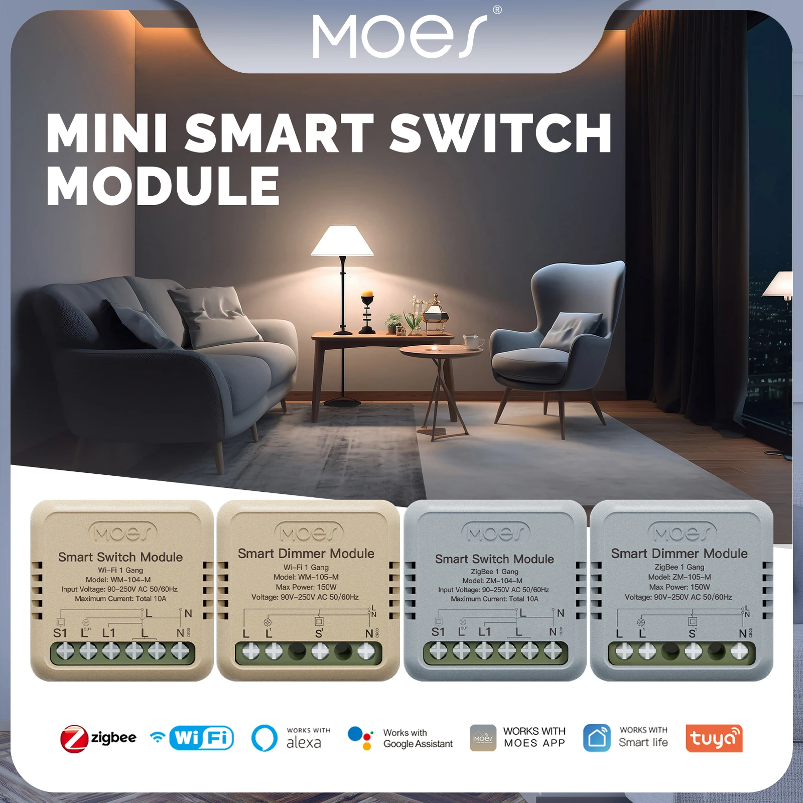 MOES Tuya مفتاح ذكي صغير لتقوم بها بنفسك وحدة واي فاي زيجبي ضوء باهتة التبديل 1/2 عصابة APP التحكم عن بعد العمل مع أليكسا جوجل المنزل #1