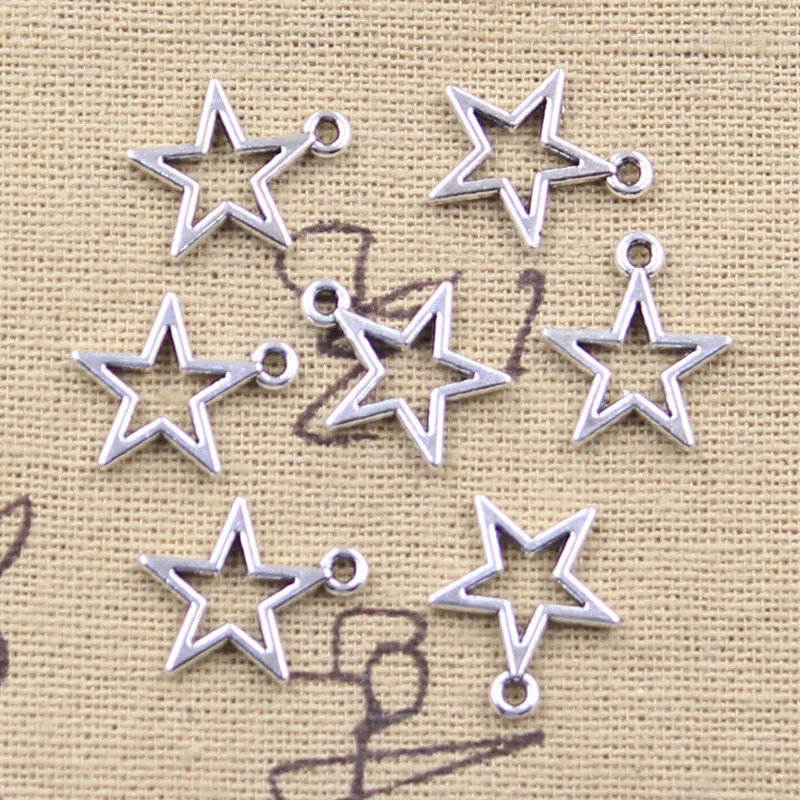 50pcs Charms Hollow lovely Star 16x14mm Antique Silver Color Pendants DIY Crafts Making Findings Handmade Tibetan Jewelry