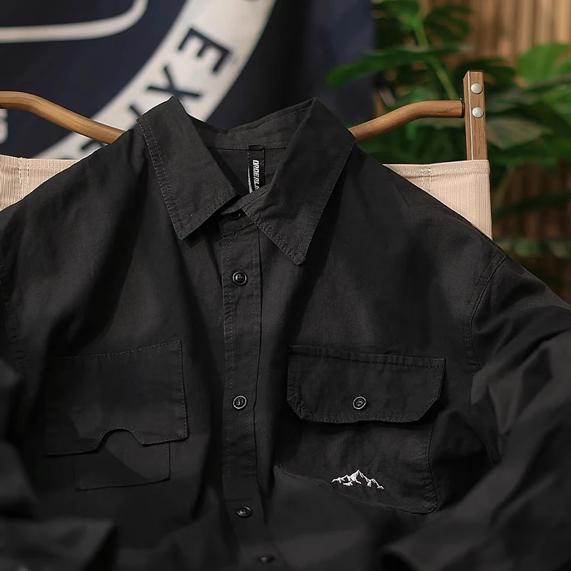 

Мужская рубашка большого размера 300 Pou в стиле ретро с вышивкой, рабочая, американская, для активного отдыха, повседневная, из чистого хлопка, с длинным рукавом