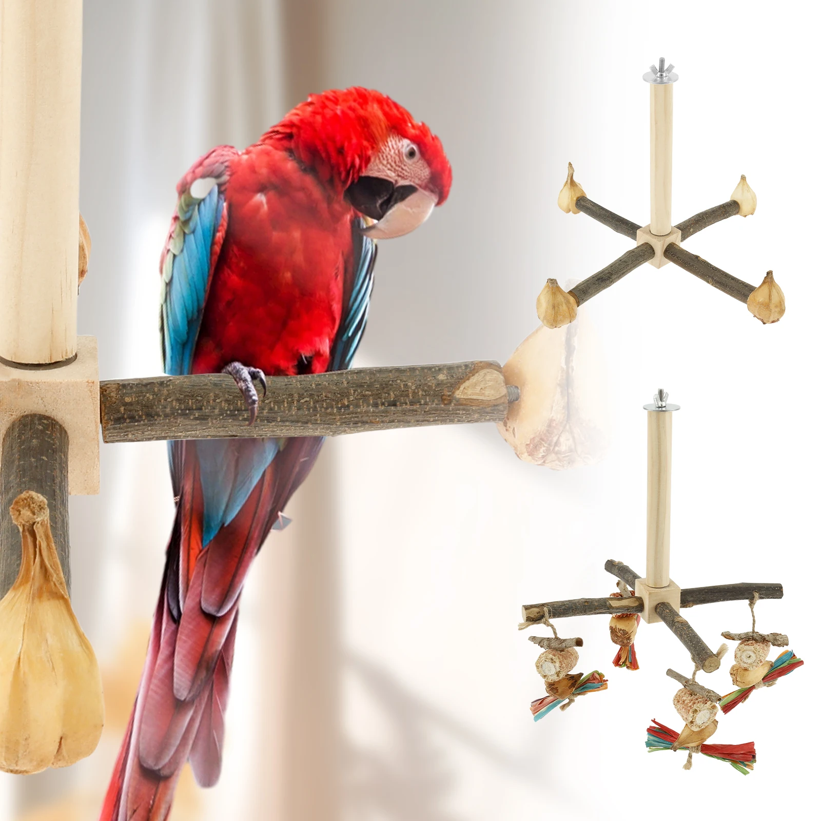 

Деревянная подставка для птиц, игрушка-кунд 360° ° Вращающийся стоячий окунь для упражнений с попугаем и жевательной игрушкой, клетка для птиц, аксессуары для домашних животных, попугаев