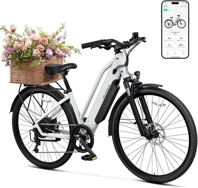 

Electric Bike New 26 inch Step Thru Electric Bicycle, Peak 500W Brushless Motor Cityrun Ebike, with 7 Speed, Up to 50 KM