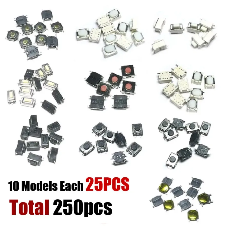 

250 Pcs/1 Set 10 Car Interior Replacement Parts Tablet Actile Push Button Switch Car Keys Button Touch Control with Box Durable