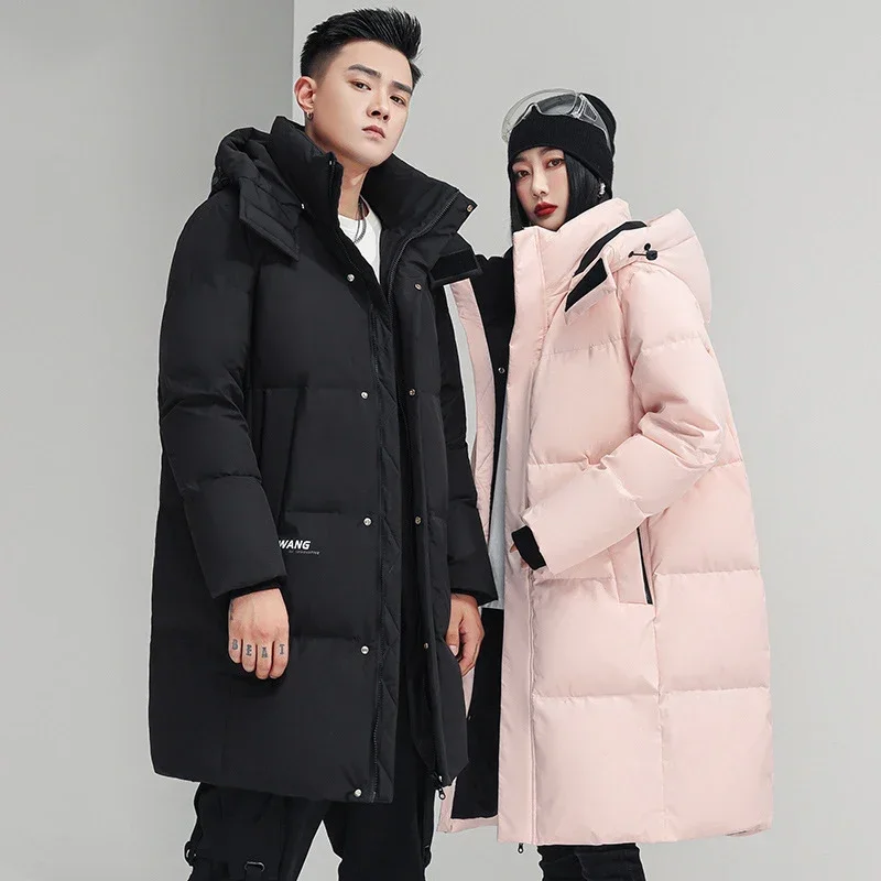 High End Couple Style Down Jacket for Men Mid To Long Style Over The Knee 2023 Winter New Trendy Thick Jacket for Warmth