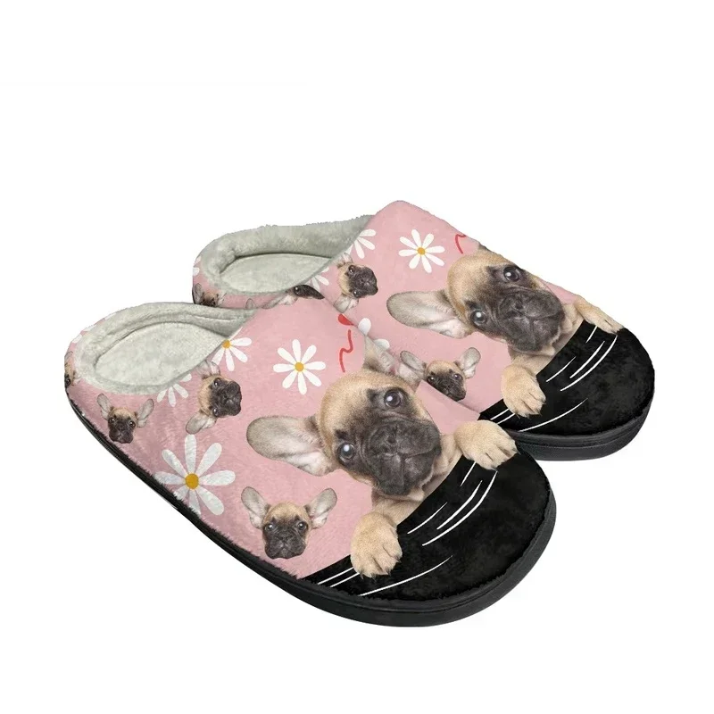 French Bulldog Print Women Men Plush Slippers Lightweight Winter Comfort Flat Floor Silent Slides for Pets Lovers