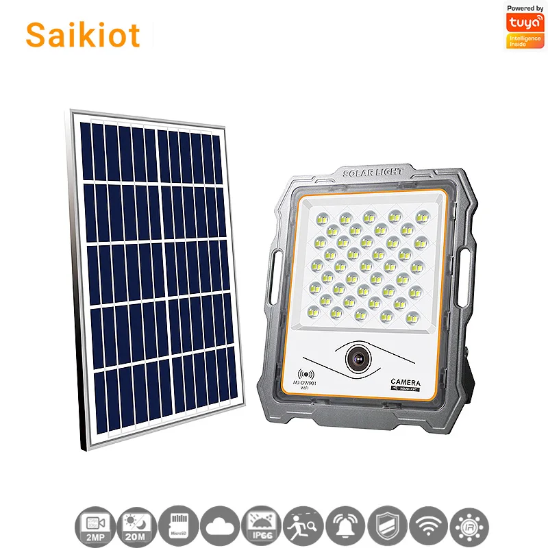 

Saikiot Tuya Smart 2MP WIFI Camera Wireless 100W Solar Powered Spotlight Floodlight Outdoor Waterproof Home CCTV Secuirty Camera