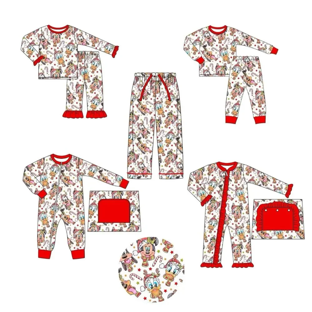 Christmas boutique children set lapel long-sleeved lace cartoon hat printed trousers lace girl boy pajamas set baby zip jumpsuit