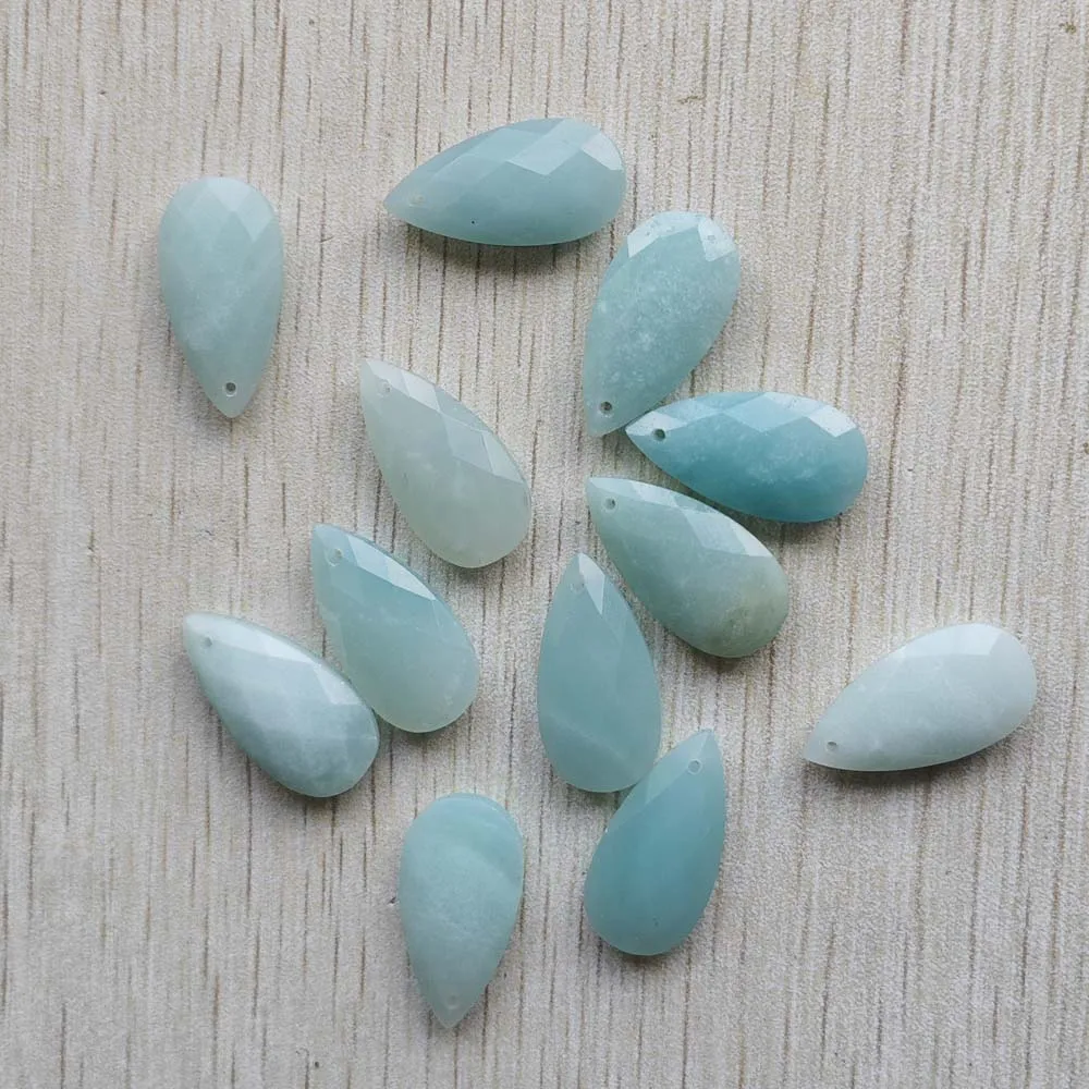 Beautiful Natural Amazon Stone long water drop cut faceted pendants for jewelry accessories making free shipping Wholesale 12pcs