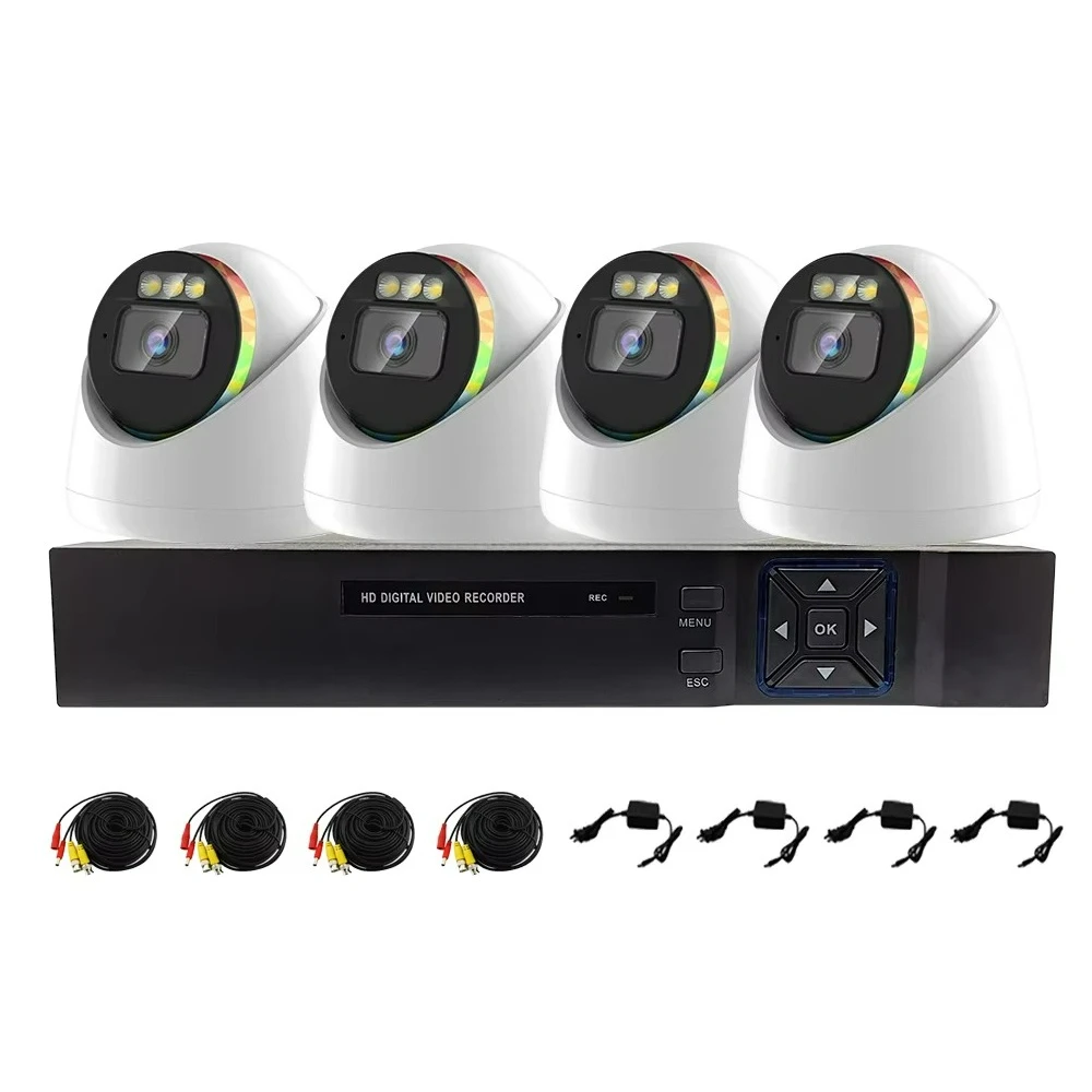 H265 1080P Full high definition CCTV Camera Security System Assembled 4CH Kit DVR with AHD Dome Camera and 5 in 1 XVR