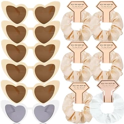 12/6Pcs Bridesmaids Gifts Bachelorette Hen Party Satin Hair Ties Heart Sunglasses Wedding Team Bride To Be Party Decor Souvenir
