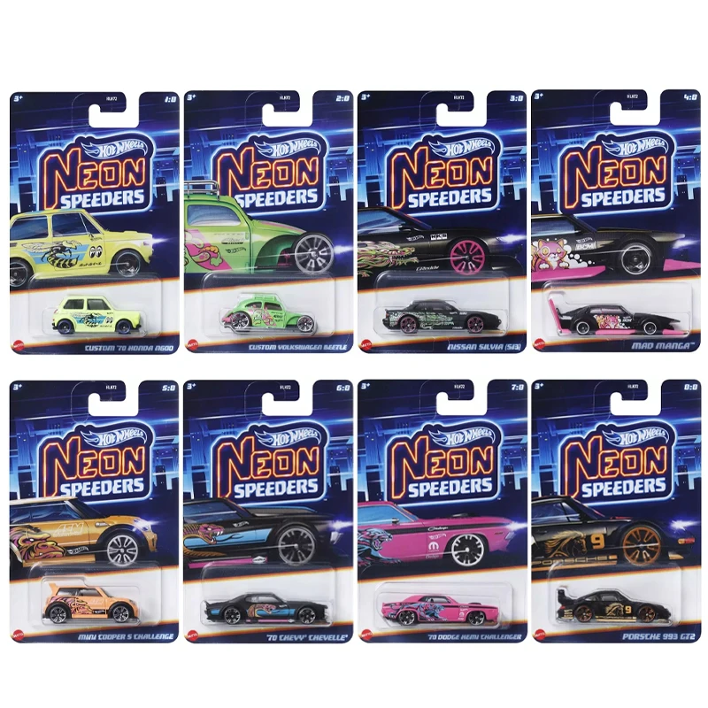 Hot Wheels Neon Speeders Series 8 Car Set HLH72 B C D Mazda RX-7 Datsun 510 Wagon 1/64 Diecast Model Cars Toy