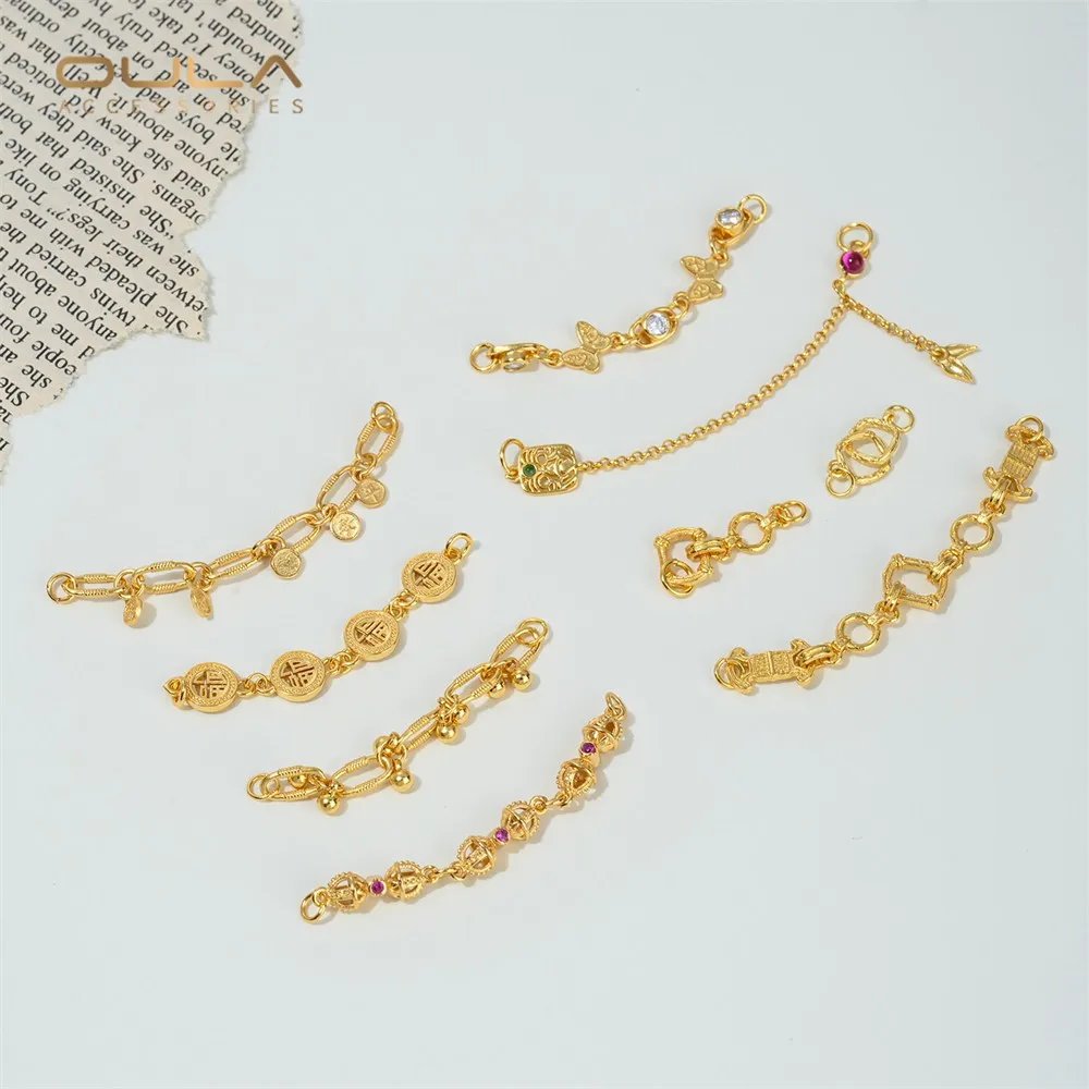 

24K Gold-plated Double Pendant Bracelet, Extension Chain, Diy Pearl Crystal Bracelet, Necklace, Ending Chain Accessory