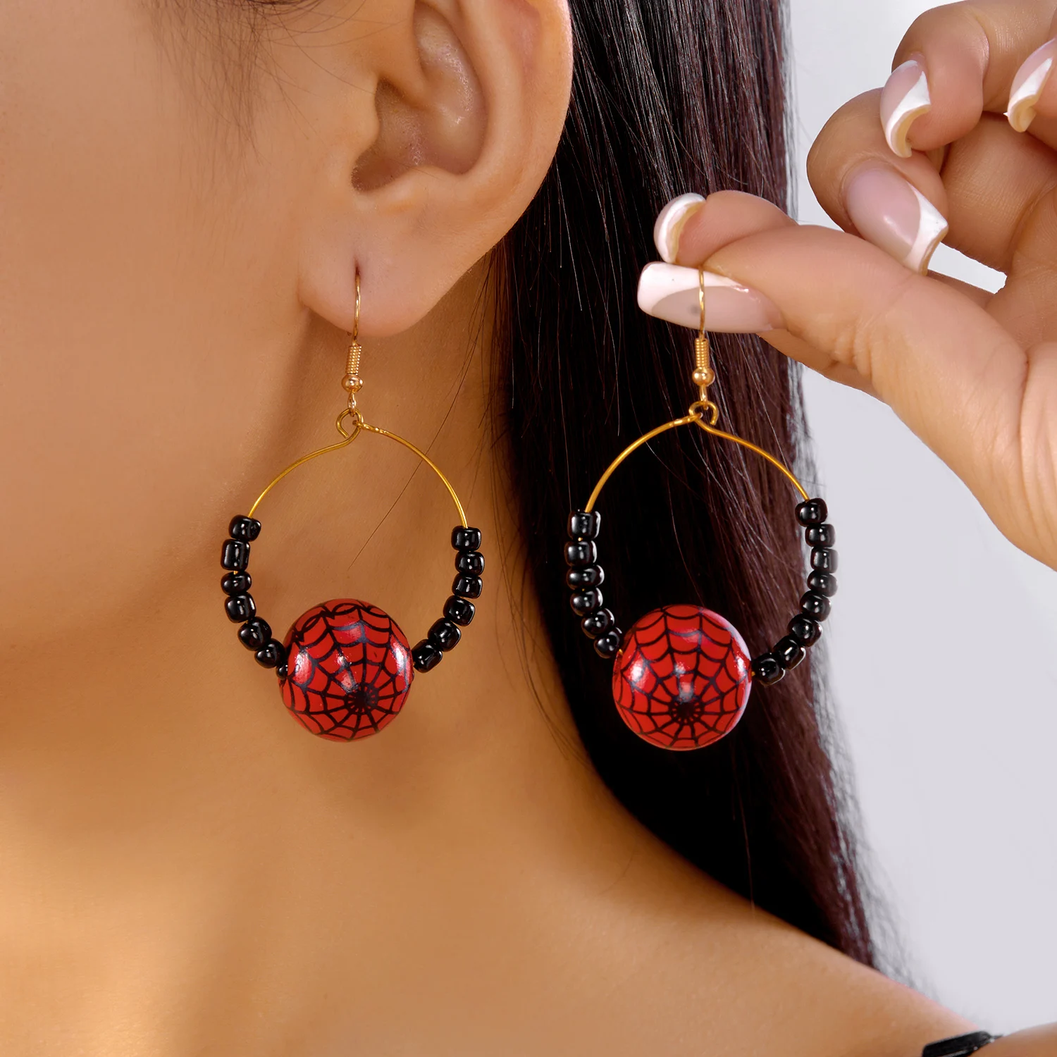 Design Sense Halloween-Kürbis-Katzen-Ohrringe für Frauen, übertriebene Reisperlen, großer Kreis, Creolen, festlicher Party-Schmuck – Detail 21