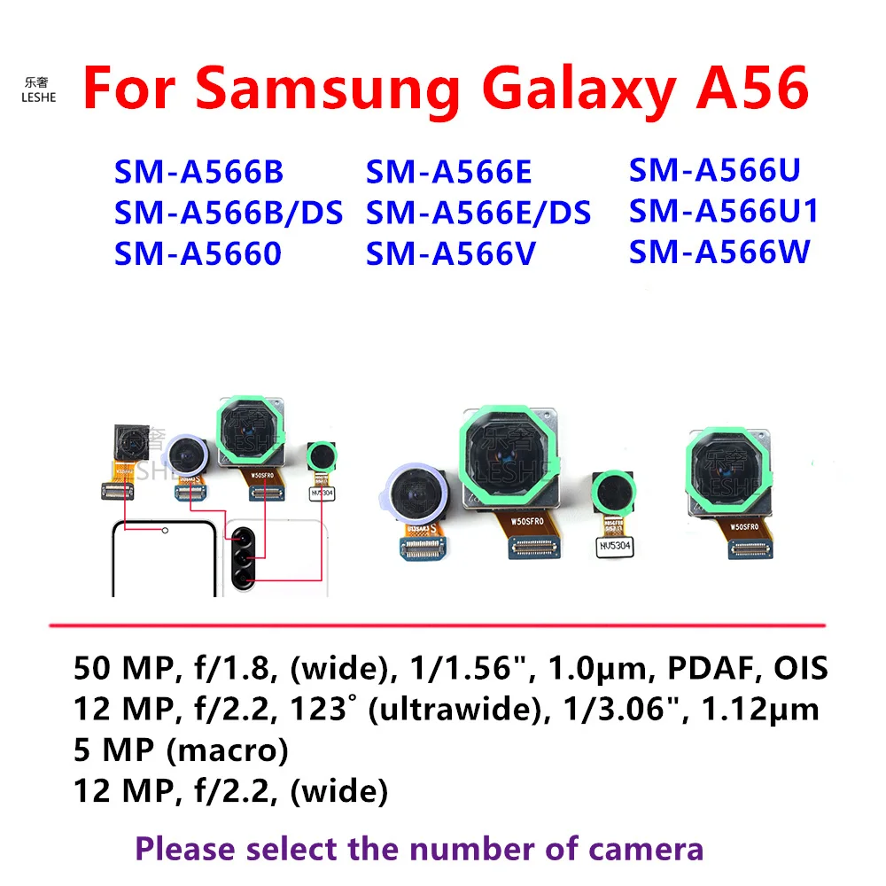 Front Rear Camera For Samsung Galaxy A56 A566B A566 SM-A566U Main Back Backside Big Camera Ultrawide Macro Module Flex A556E/DS