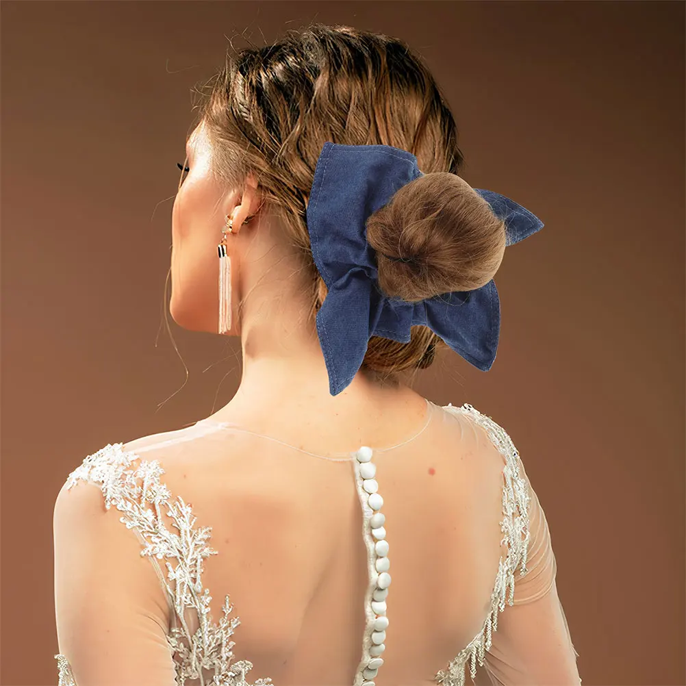 

2Pcs Square Scarf Hair Ties Elastic Denim Big Fabric Adjustable Rope Scrunchies Accessories Long Hair Styles Women Girls