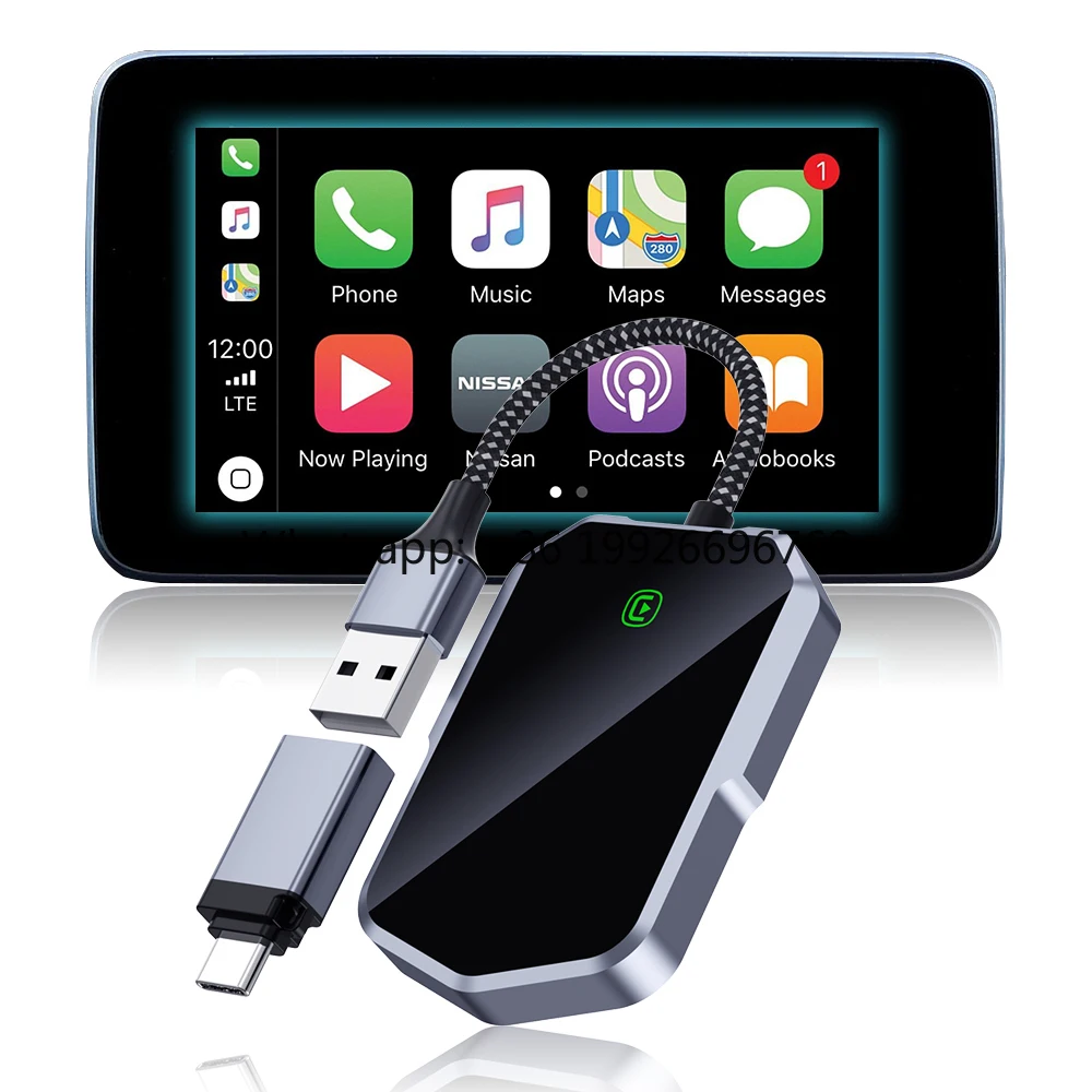 

Fast Connection USB Wireless Carplay Adapter with Voice Control & Online Maps for iPhone & Android Cars