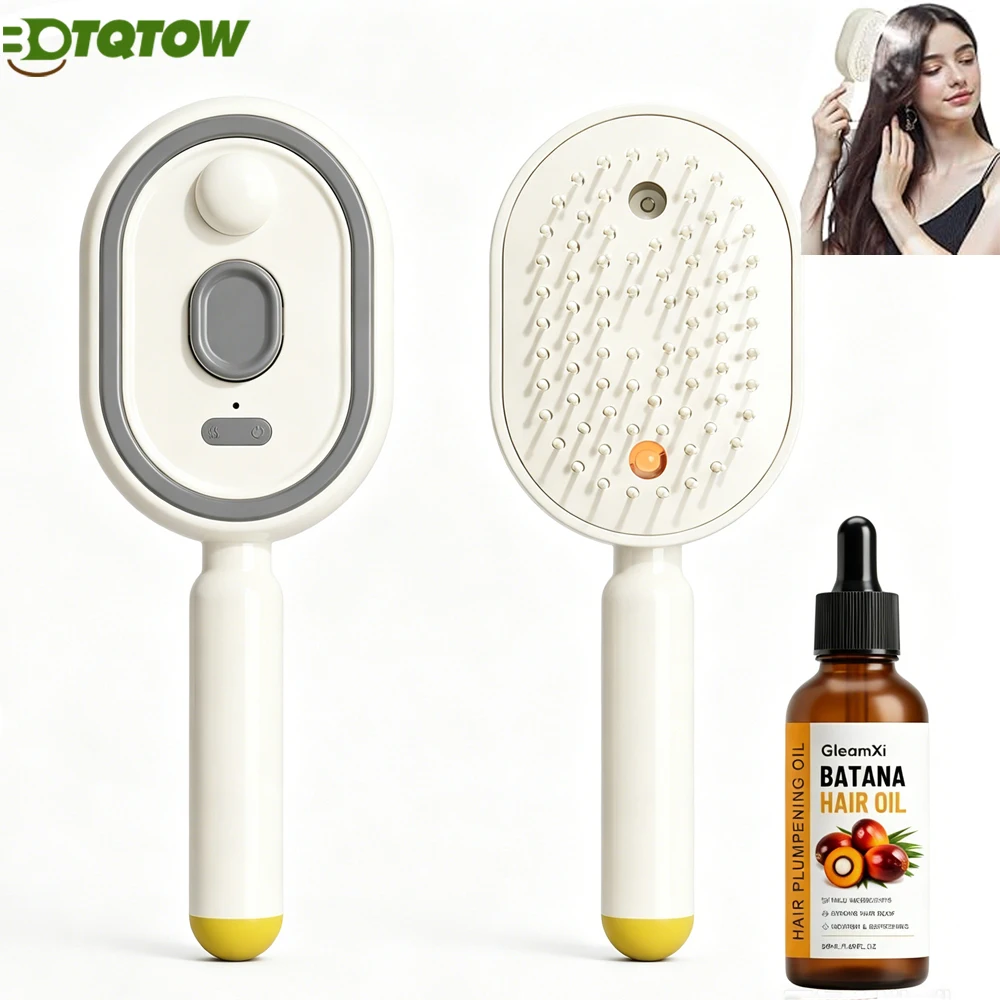 

Electric Steaming Massage Hair Brush,Rechargeable Detangling Anti Static Spray Brush for Dry Frizzy Hair, Reduce Frizz & Nourish