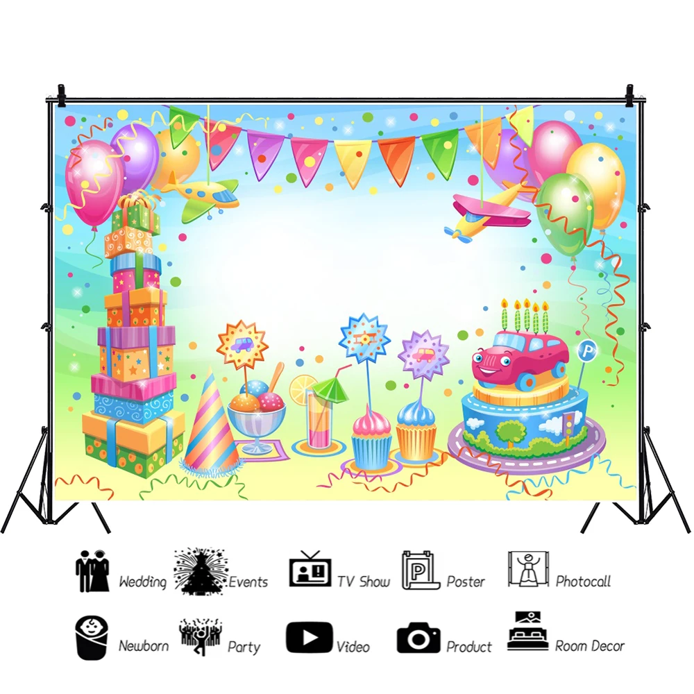 Laeacco صور خلفيات بالونات الطفل حفلة عيد ميلاد ديكور العلم هدية أشرطة الأسرة صورة التصوير خلفية استوديو الصور