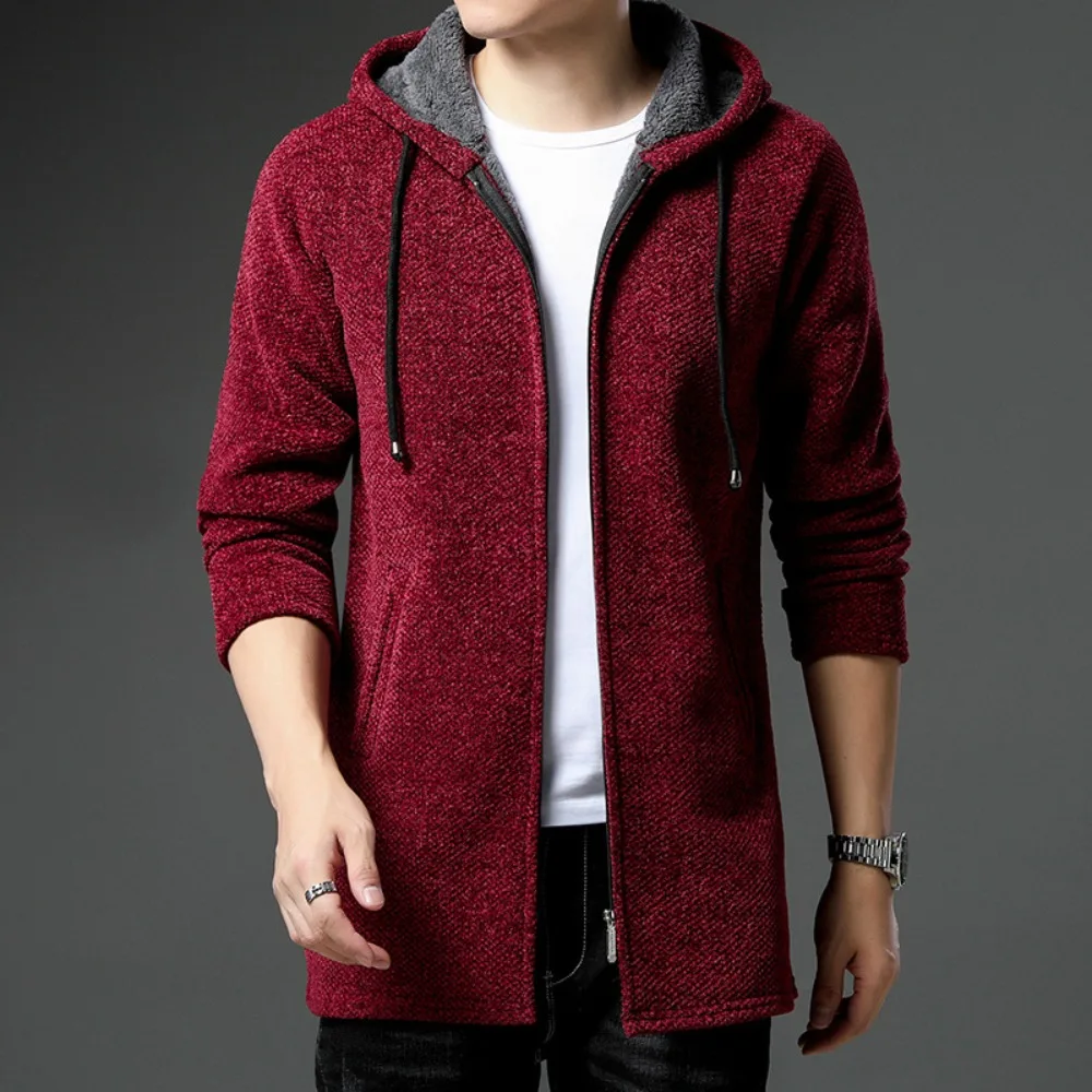 Nuovo arrivo maglione lavorato a maglia uomo primavera autunno casual cardigan in pile uomo maglioni cappotti invernali giacca con cappuccio tinta unita