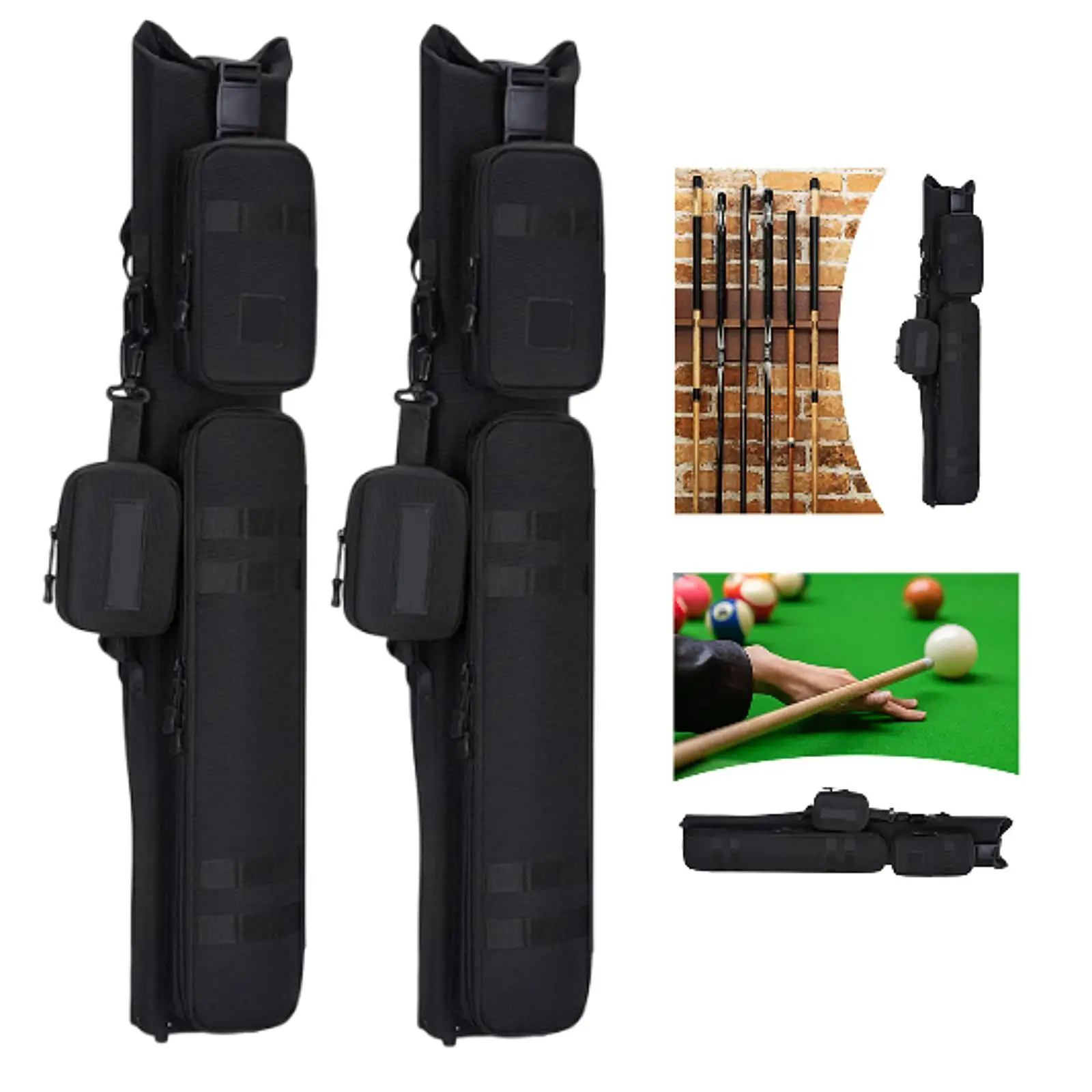 

Billiards Pool Cue Case Portable Adjustable Shoulder Strap Zipper Closure with External Pockets Oxford Cloth Carrier Protector