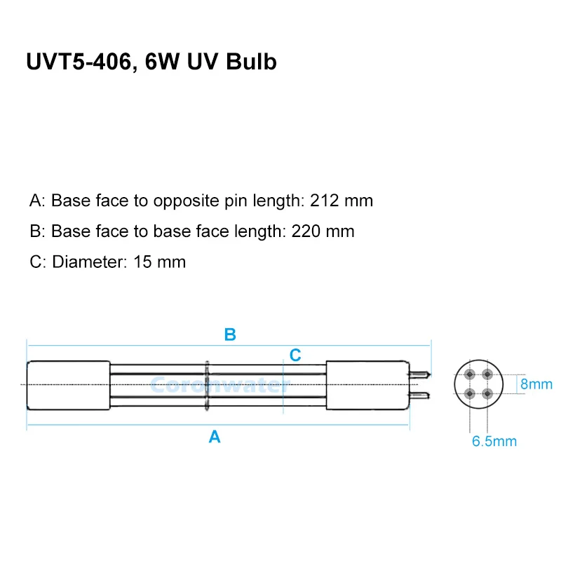 Filtr wody 6W UV żarówka opakowanie lampy, 3 lampy, 1PC kwarcowy rękaw