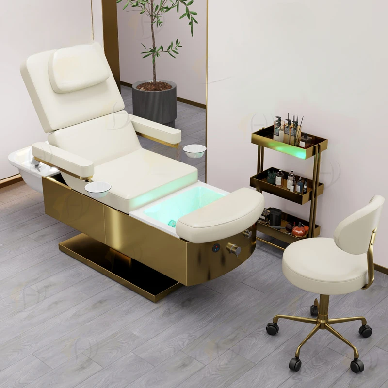 thai luxury king size head foot facial eyelash beauty salon hair washing electric massage table bed