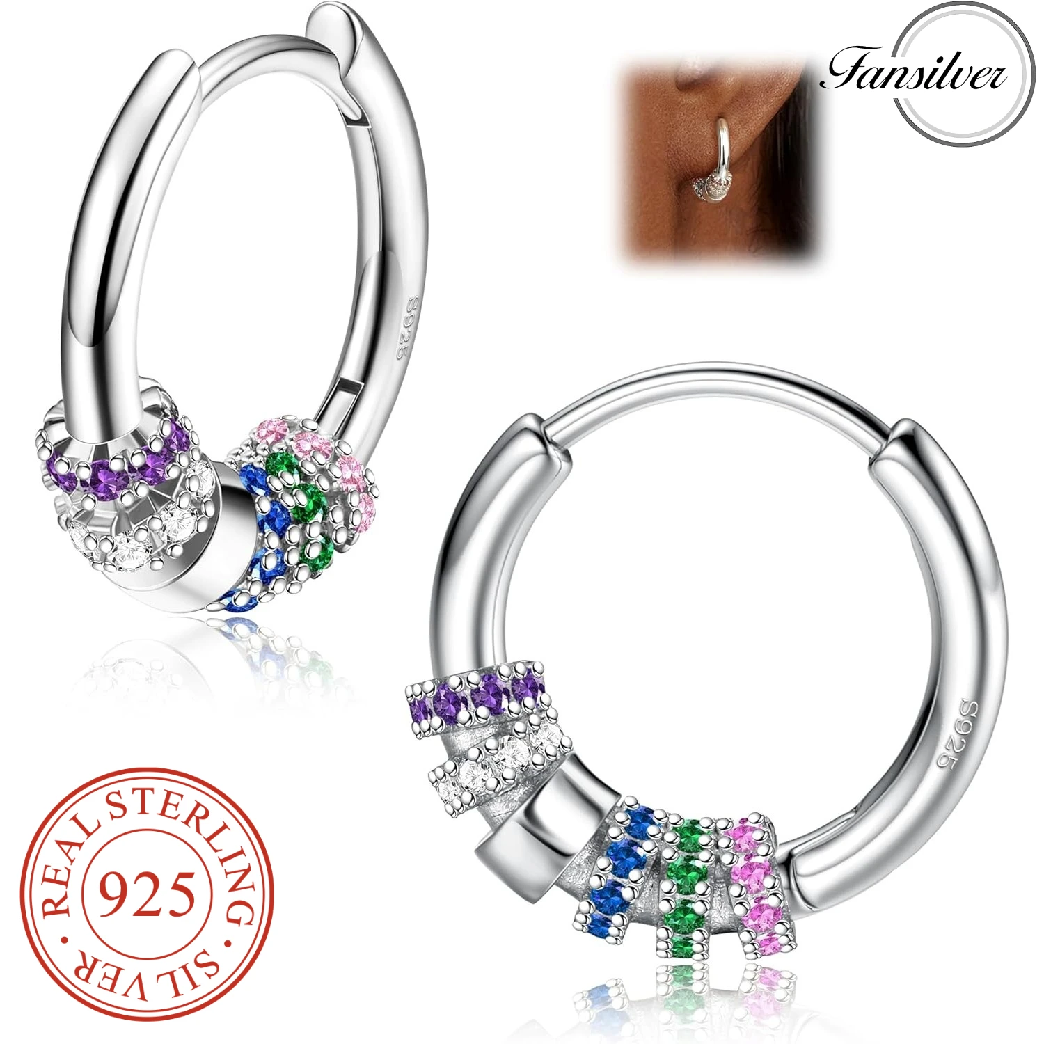 

Fansilver 1Pair 925 Sterling Silver Hoop Earrings for Women Hypoallergenic Tiny Sleeper Earings for Women Dainty Jewellry Gift