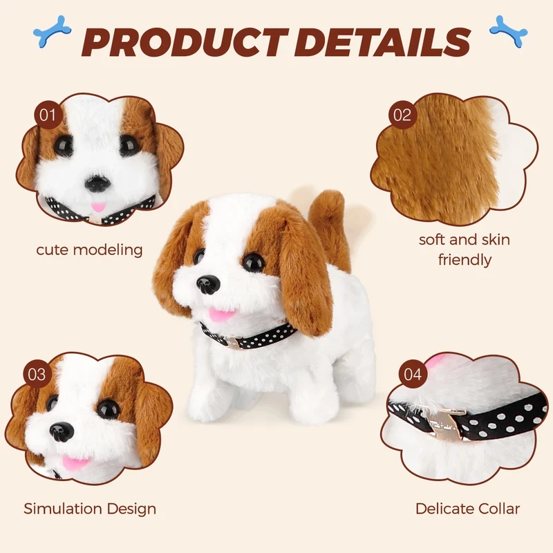 1 unidade de cachorro de pelúcia elétrico com simulação de movimento, som e movimento de cabeça, brinquedo eletrônico para presente de Natal e Ano Novo.