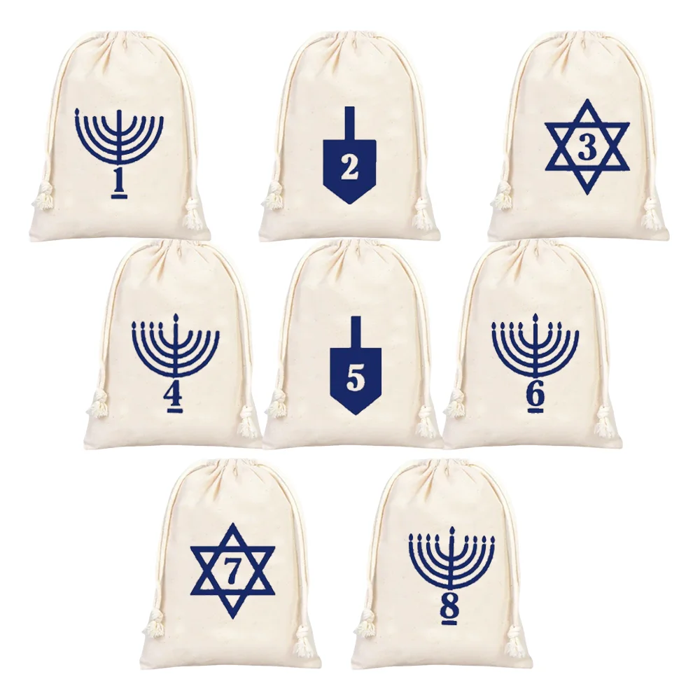 Hanukkah Gift Bags for Kids 8 Nights Countdown Set Jewish Holiday Party Favors Family Tradition Gelt Treat Pouches for Candies