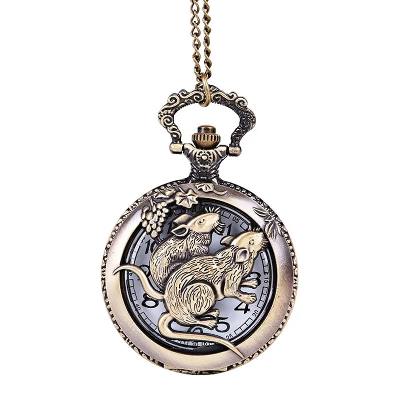 Stall Pocket Watch12Zodiac Commemorative Pocket Watch Necklace Hollow Pocket Watch Tiger Hollow Twelve Zodiac Pocket Watch