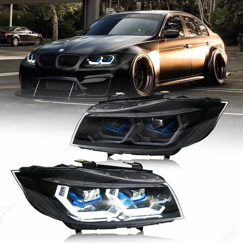 Pair For 2005 2006 -2012 BMW 3 Series E90 E91 headlight assembly retrofit new LED lens, daily running light, flow turn signal,