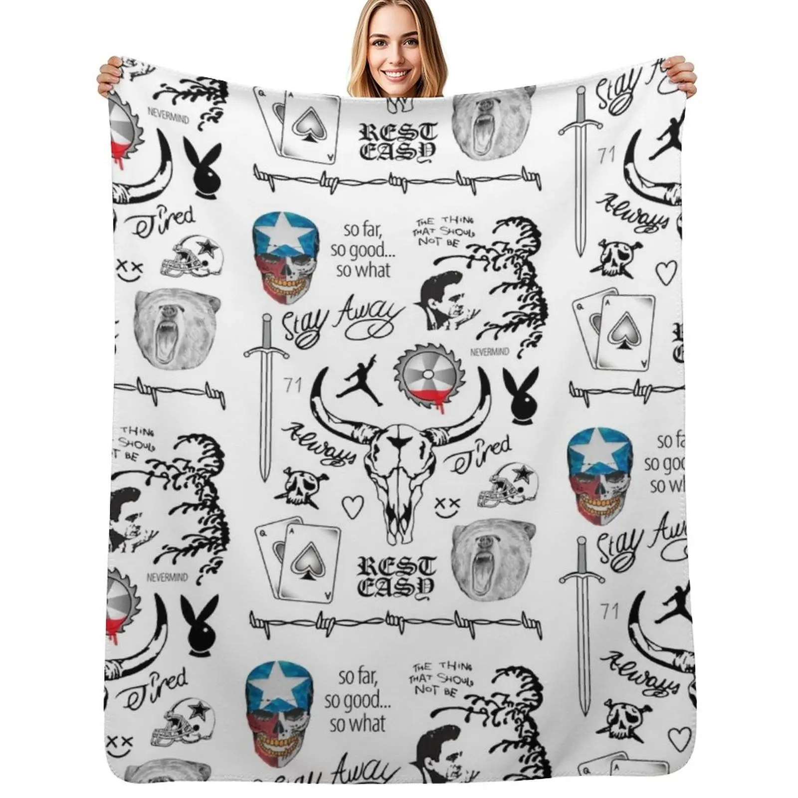 Posty Tattoo Drawings Throw Blanket Winter beds Thin Bed Fashionable Luxury St For Sofa Thin Baby Blankets