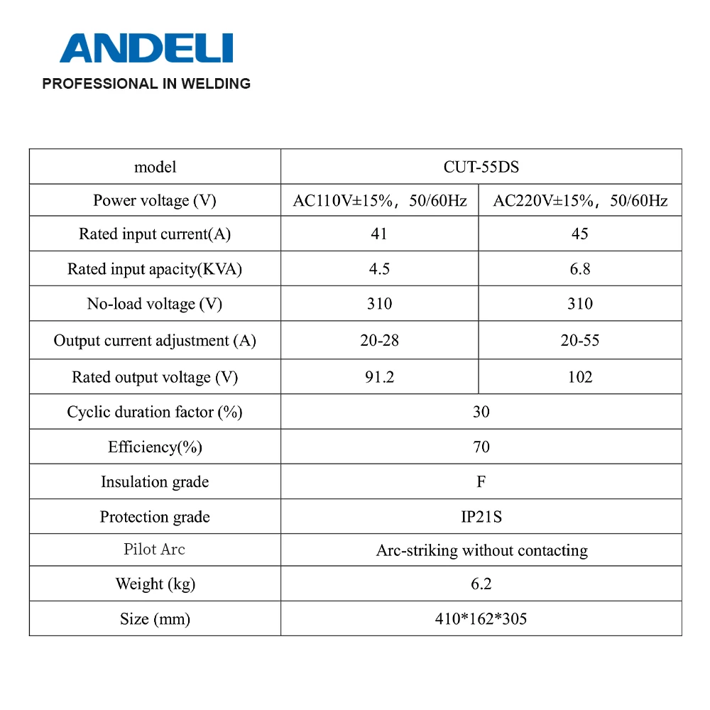 ANDELI CUT-550DS Plasma Cutting Machine Pilot Arc HF & NON-HF Plasma Cutter DC IGBT Inverter 110 220V Cut up to 20mm