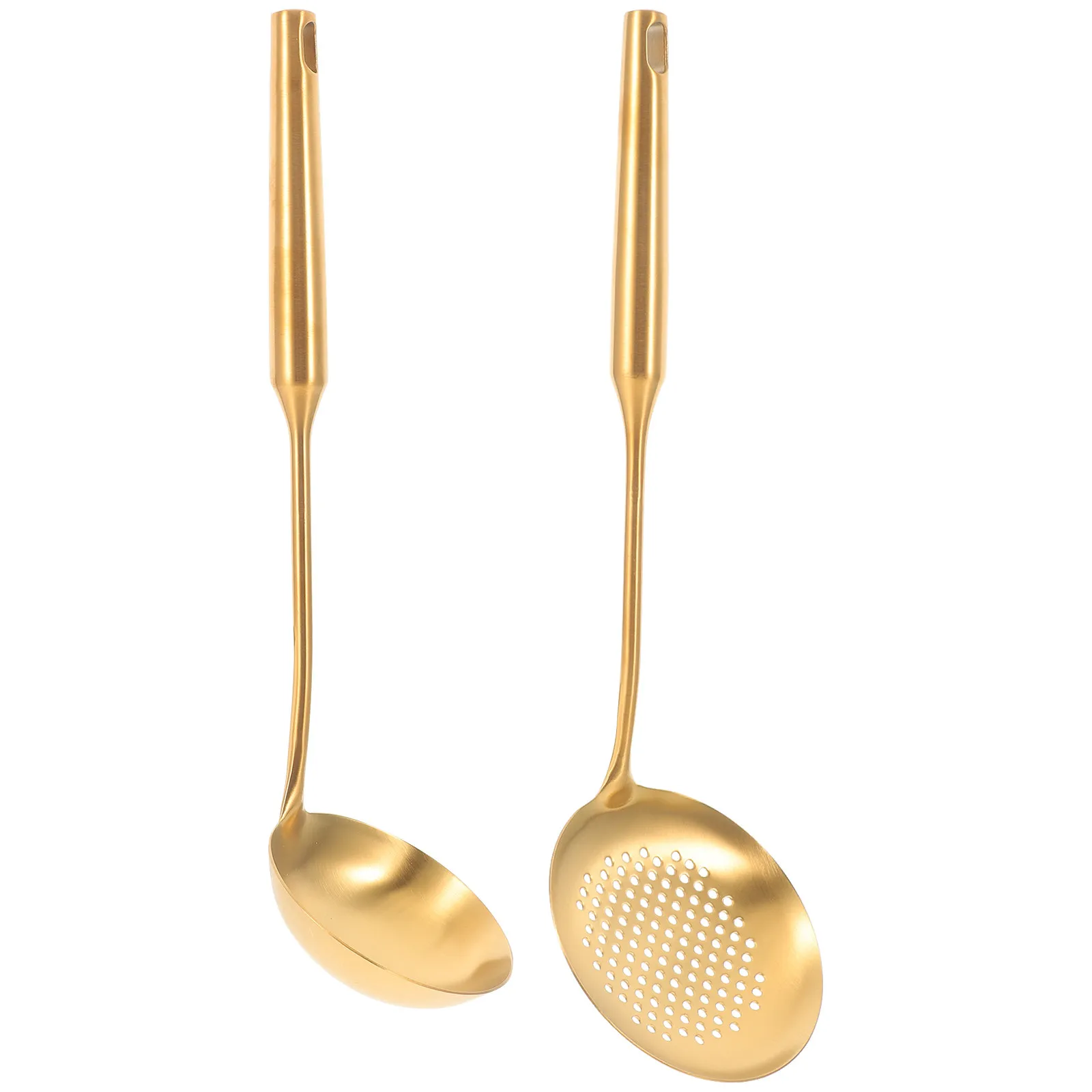 2Pcs Stainless Steel Kitchen Soup Spoon Slotted Multi-Use Long Handle Sturdy Convenient Cooking Serving Mixing Utensils