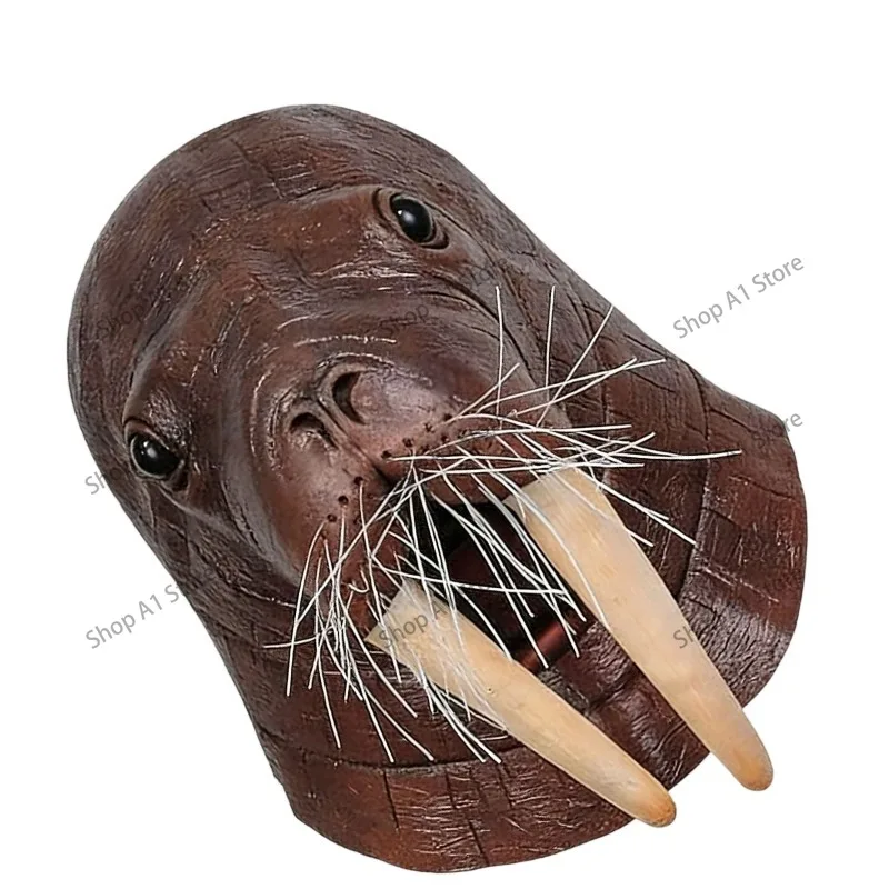 Walrus Tusk Mask Latex Full Head Mask, Animal Headgear, Funny Cosplay Prop for Halloween Ocean Theme Party