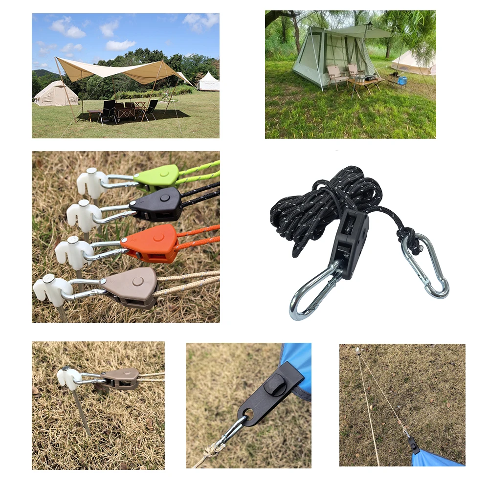 1/2/4/6/8 Stück Reflektierende Camping-Zeltseile, Befestigungsschnallen, Spannrolle, Ratschenhaken, Markisen-Reflektorseil – Detail 5
