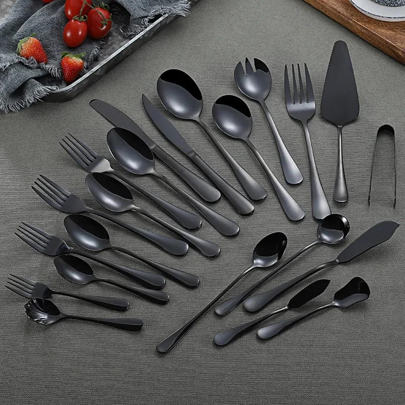 Stainless Steel Tableware Set, Titanium-plated Black Four-piece Tableware, Steak Knife and Fork LS-JD1010-BLACK