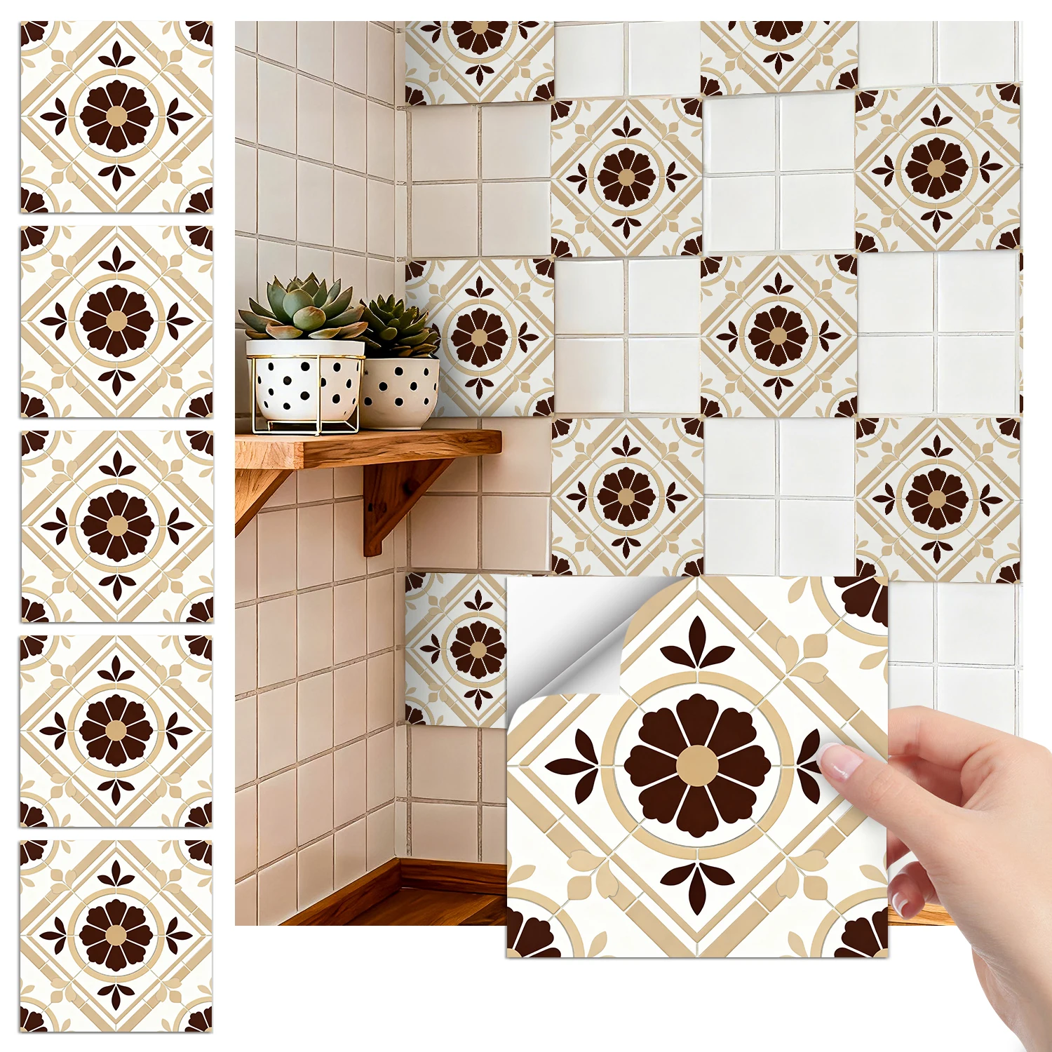

36 pieces of minimalist floral tile stickers, self-adhesive wall stickers, waterproof kitchen, bathroom and home decoration