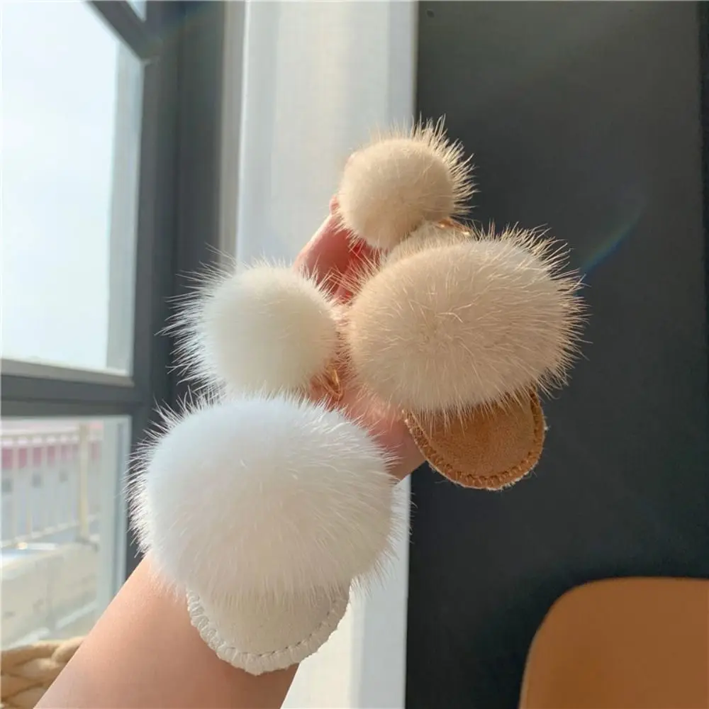 Creative Fluffy Mink Hair Keychain Shoes Shape Cute Mini Slippers Pendant Soft Key Decor Plush Pendant Winter