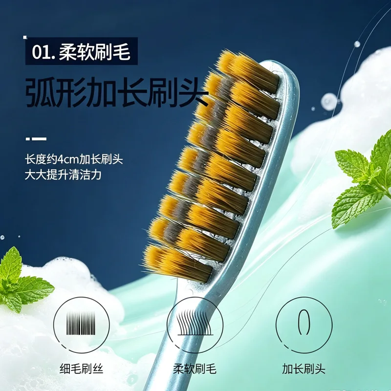 Soft-bristle large-head toothbrush with extended brush head for deep cleaning of teeth
