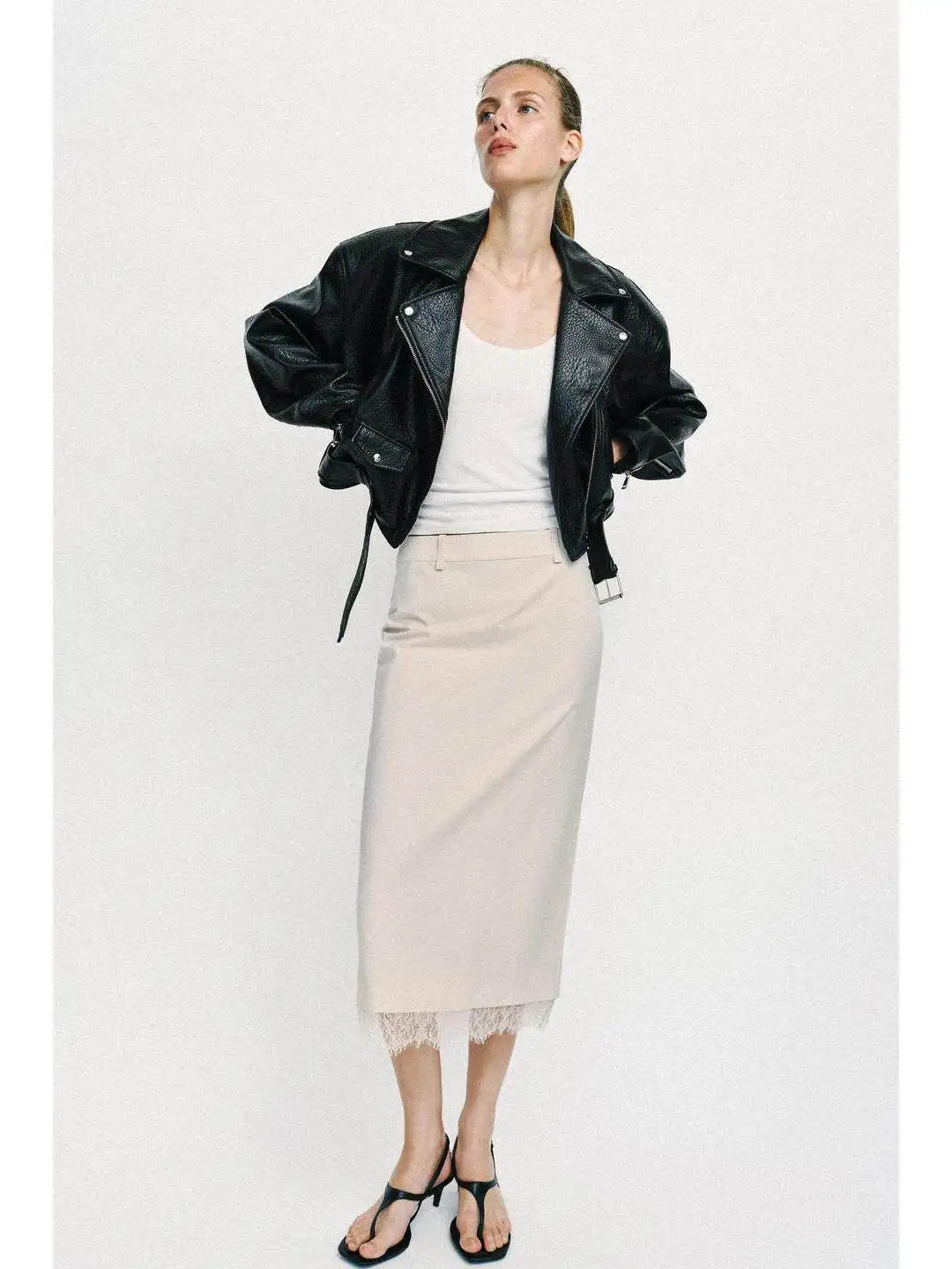 Lace Patchwork Back Zipper Closure High Waist Pencil Skirt Spring Collection Women's Fashion Citywalk Straight Cut Skirt
